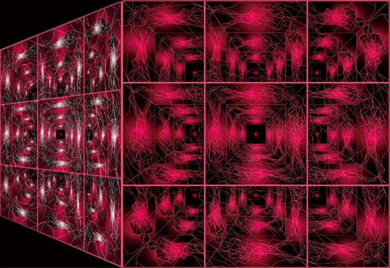 Cube-Médian 1. / Création numérique sous plexiglas - architecture / 90X120cm / 2003